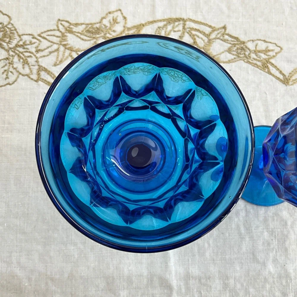 Vintage Set of 2 Noritake Perspective Cobalt Blue Water Goblets Wine Footed